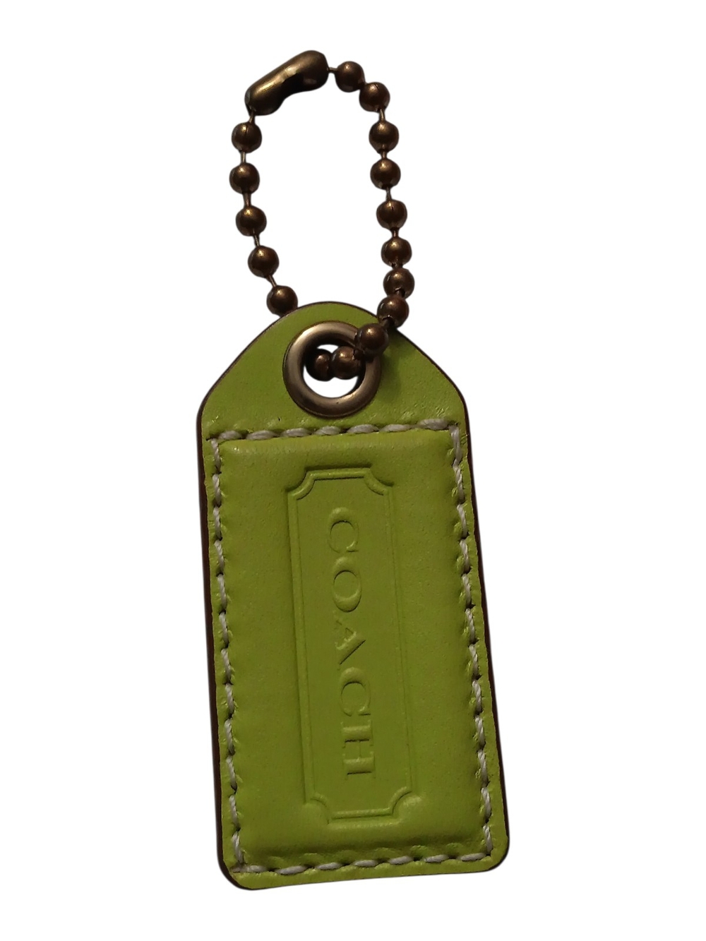 Coach Lime Leather Key Tag with Brass Chain